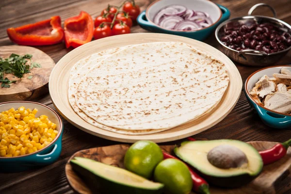 Tortilla with a mix of ingredients — Stock Photo, Image
