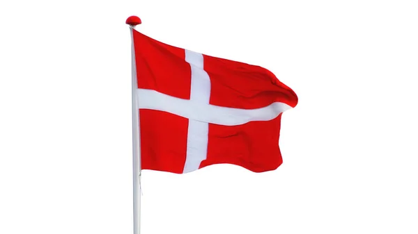 Maszt Flagowy Flagą Duńską Izolowany Białym — Zdjęcie stockowe