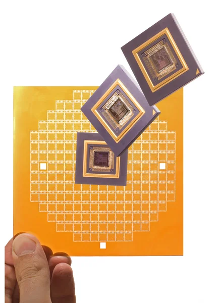 Microprocesador y máscara de chip en la mano —  Fotos de Stock