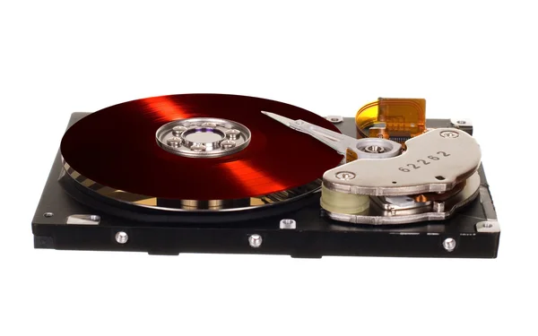 Festplatte mit roter Vinylscheibe statt Magnetplatte — Stockfoto
