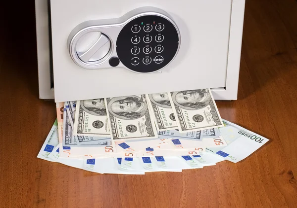 Safe with euro and dollars — Stock Photo, Image