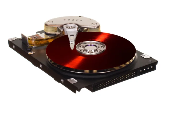 Hard disk drive with red vinyl disk instead of magnetic plate — Stock Photo, Image