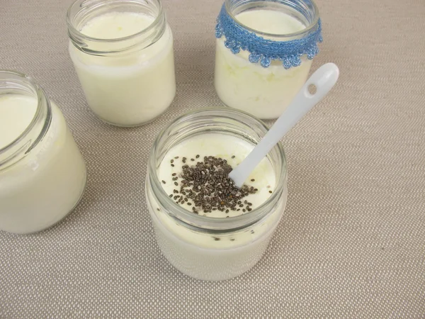 Yogur de la máquina de yogur con semillas de chía — Foto de Stock