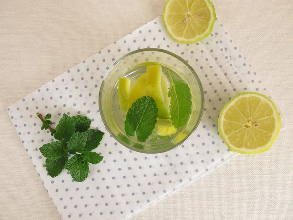 Agua con sabor a limón y menta — Foto de Stock