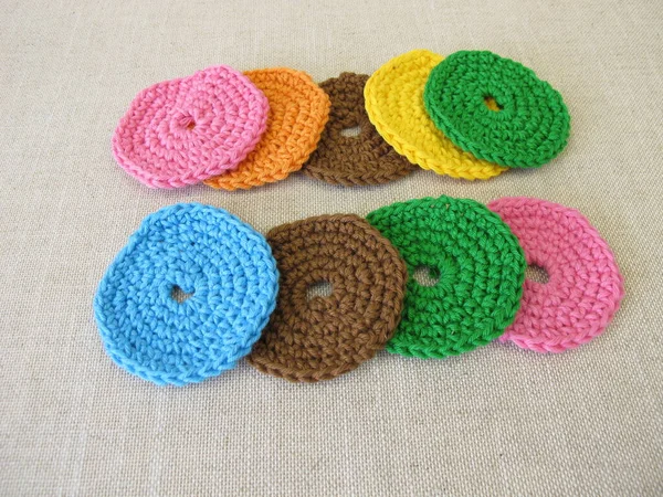 Crocheted, reusable, washable cosmetic pads from colorful wool