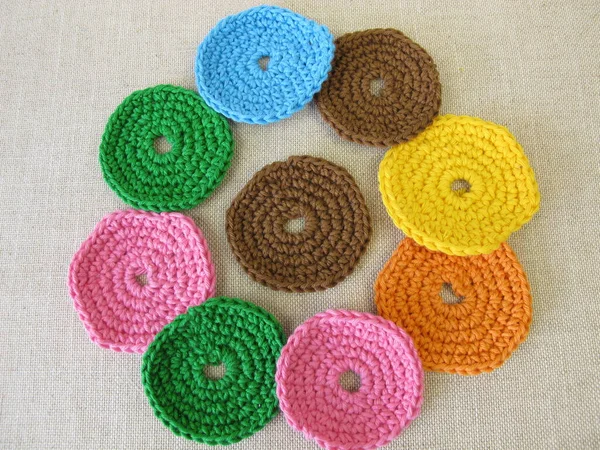 Crocheted, reusable, washable cosmetic pads from colorful wool
