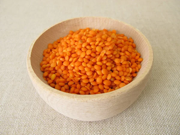 Red Lentils Wooden Bowl — Stock Photo, Image