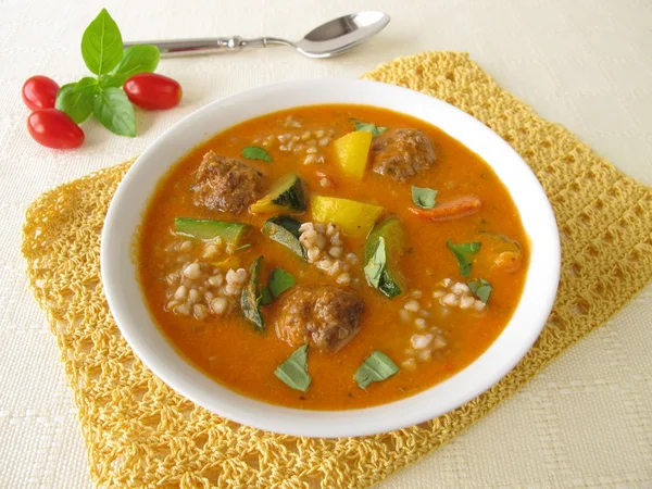 Vegetable soup with meatballs and buckwheat — Stock Photo, Image