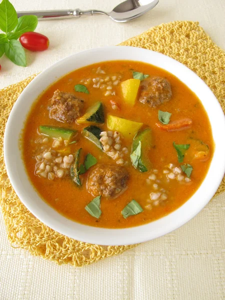 Vegetable soup with meatballs and buckwheat — Stock Photo, Image