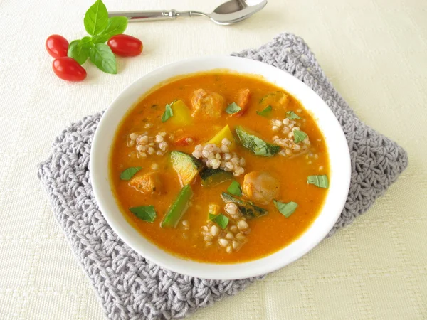 Vegetable soup with fish and buckwheat — Stock Photo, Image