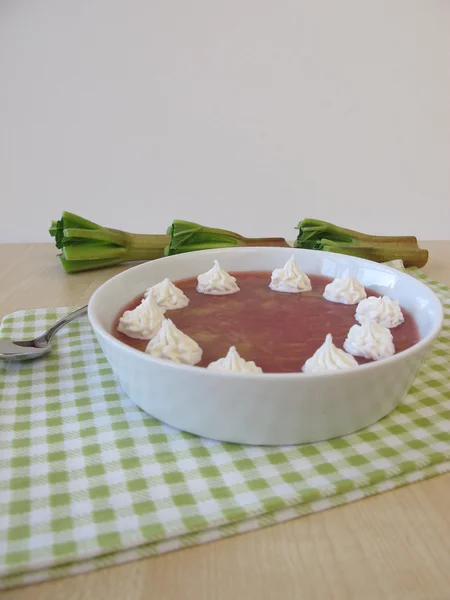 Rhubarb jelly dessert with whipped cream — Stock Photo, Image