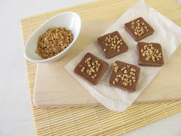 Homemade chocolate with almond brittle — Stock Photo, Image