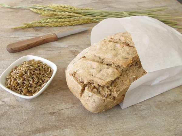 Домашний зеленый хлеб в бумажном пакете — стоковое фото