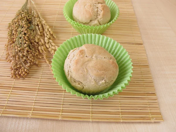 Fresh baked roll muffins with spelt, millet and rice — Stock Photo, Image