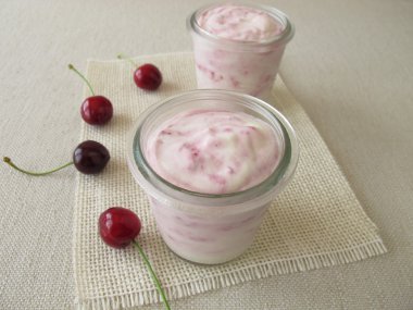 Frozen yogurt with cherries
