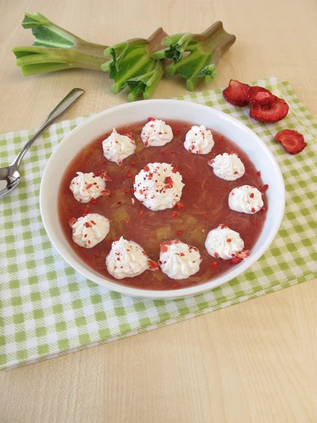 Rhubarb jelly dessert with whipped cream — Stock Photo, Image