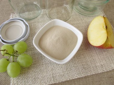Agar-agar, jars and fruits clipart