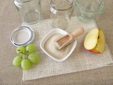 Agar-agar, jars and fruits clipart
