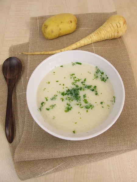 Puré soppa med potatis och palsternacka — Stockfoto