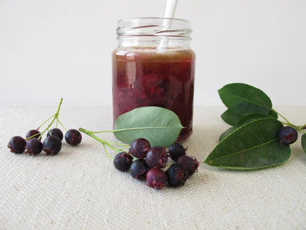 Homemade jam with juneberries — Stock Photo, Image