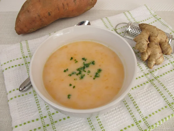 Sweet potato soup with ginger root — Stock Photo, Image