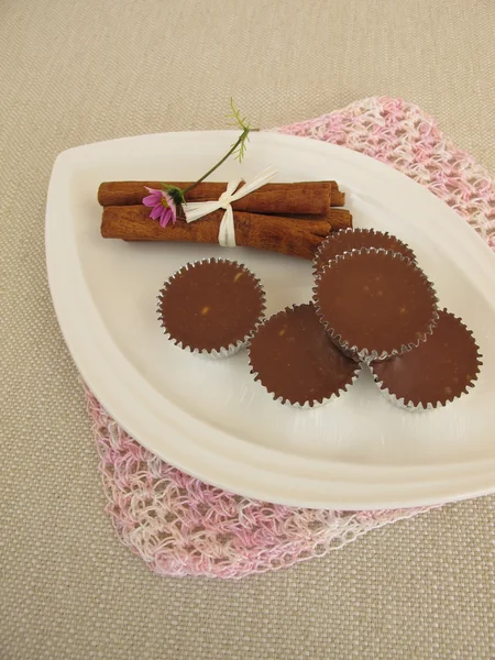 Zelfgemaakte chocolade truffels met kaneel — Stockfoto