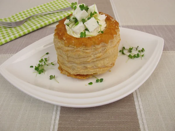 Puff pastry filled with feta and sprouts — Stock Photo, Image