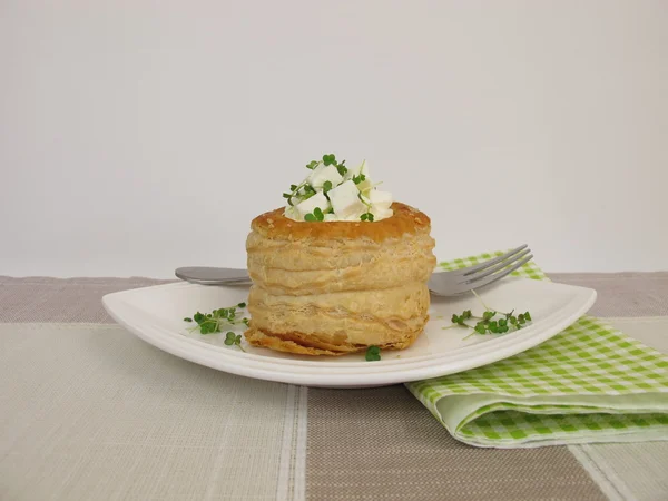 Puff pastry filled with feta and sprouts — Stock Photo, Image