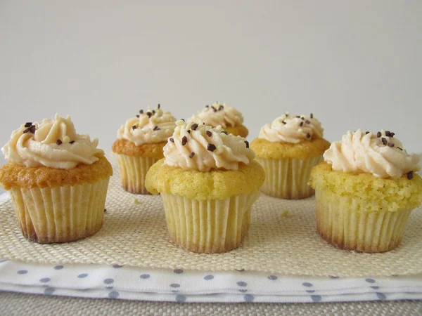 Gluten free cupcakes with fresh cheese cream and chocolate sprinkles — Stock Photo, Image