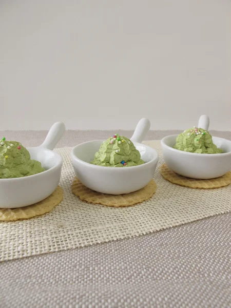 Matcha green tea ice cream and waffles