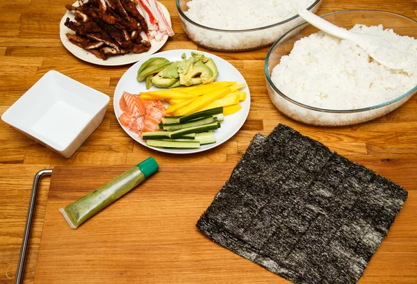 Homemade sushi ingredients — Stock Photo, Image