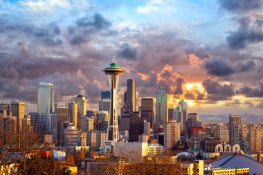 Seattle at sunset clipart