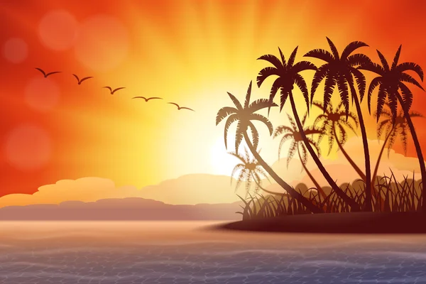 Тропічний острів захід сонця — стоковий вектор