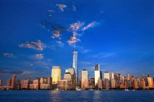 Lower Manhattan skyline at dusk, New York, United States