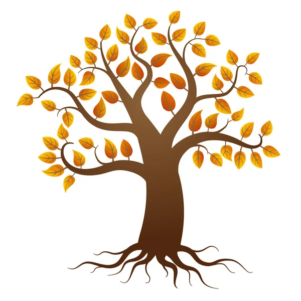 Árbol de otoño con raíces — Vector de stock