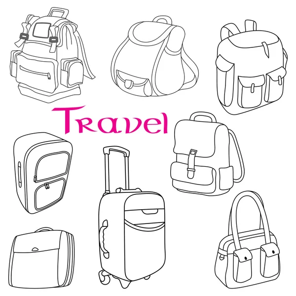 Bagage tema doodle set — Stock vektor