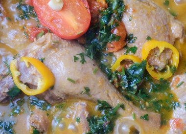 Domatesli, sarımsaklı ve baharatlı lezzetli ördek.