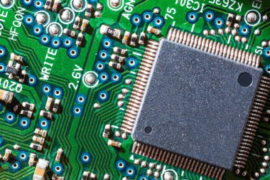 Mikro devre üzerindeki bir bilgisayar elektronik çipinin makro fotoğrafçılığı