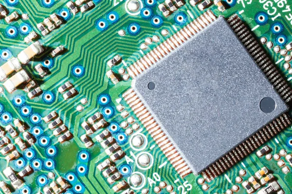 Fotografia Macro Chip Eletrônico Computador Microcircuito — Fotografia de Stock