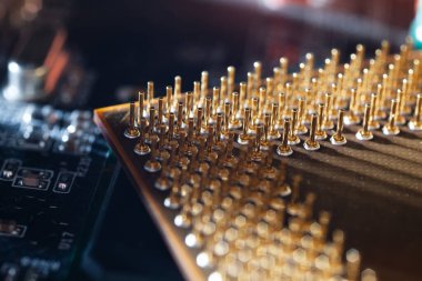 Bir mikro devre kapalı devre üzerinde bir bilgisayar elektronik çipinin makro fotoğrafçılığı
