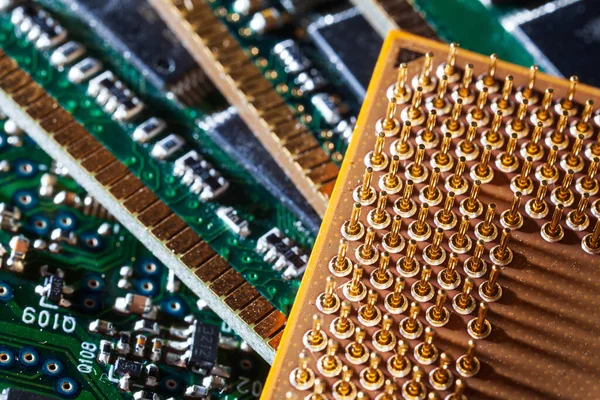 Macro Fotografía Chip Electrónico Computadora Primer Plano Microcircuito —  Fotos de Stock
