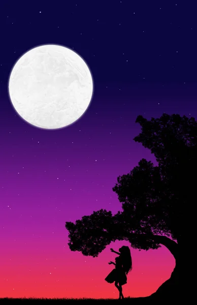 아름다운 나무의 실루엣별과 하늘을 배경으로 춤추는 — 스톡 사진