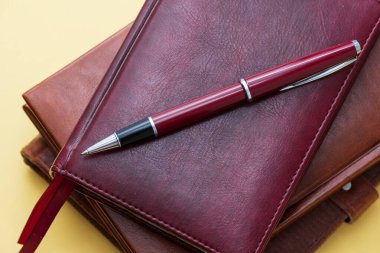 Tükenmez kalem yakın plan bir defterin üzerinde.