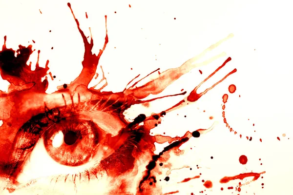 Abstract Drawing Bloody Eye Smudges Splashes White Background — Stock Photo, Image