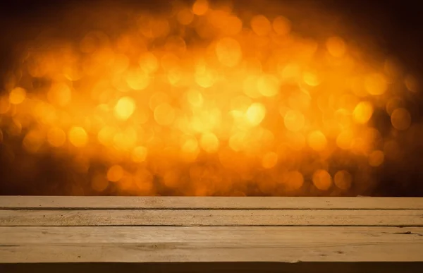 Wooden Table Beautiful Blurred Background Bokeh — Stock Photo, Image