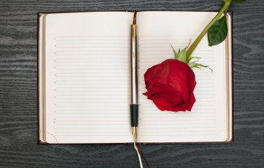 Defter masanın üstünde.