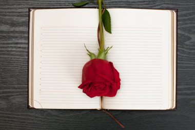 Defter masanın üstünde. 