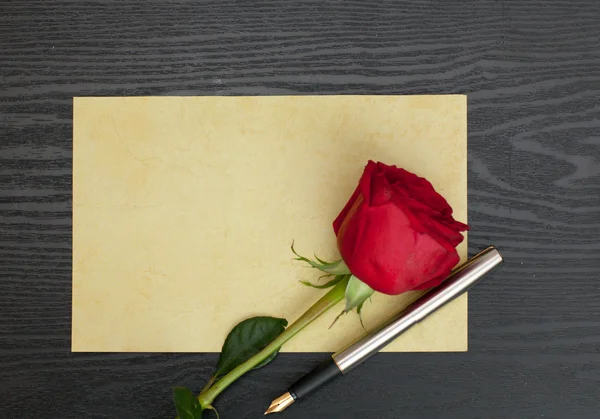 Роза и лист бумаги — стоковое фото