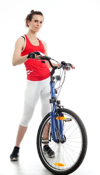 Woman with bicycle — Stock Photo, Image