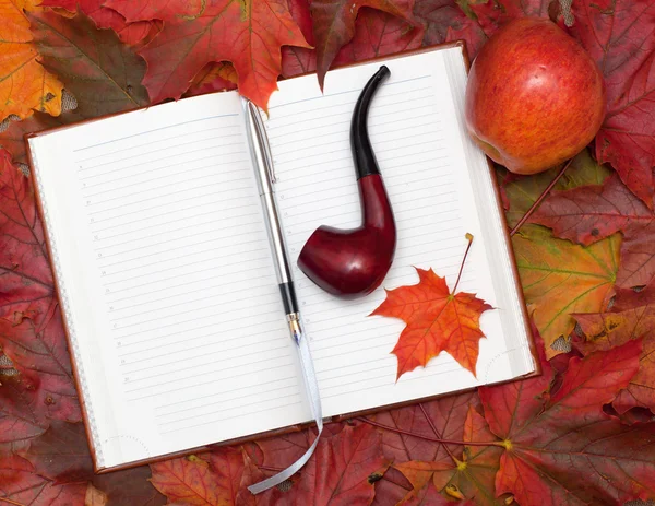 Caderno e folhas de bordo — Fotografia de Stock